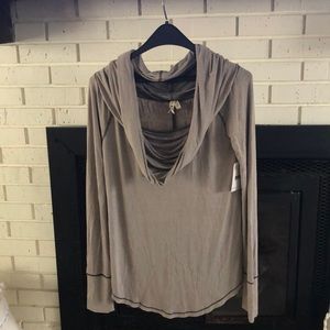 NWT Taupe Size Large Free People Cowel Neck Long Sleeve Shirt